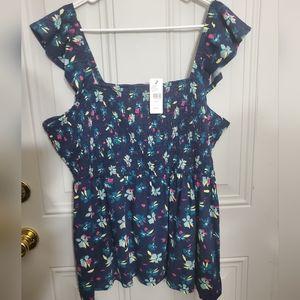 NWT Lane Bryant Illusion Floral Square Neck Babydoll Ruffle Straps Plus Sz 22/24